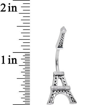 BodyCandy Stainless Steel Meet Me in Paris Eiffel Tower Belly Ring — detail close-up