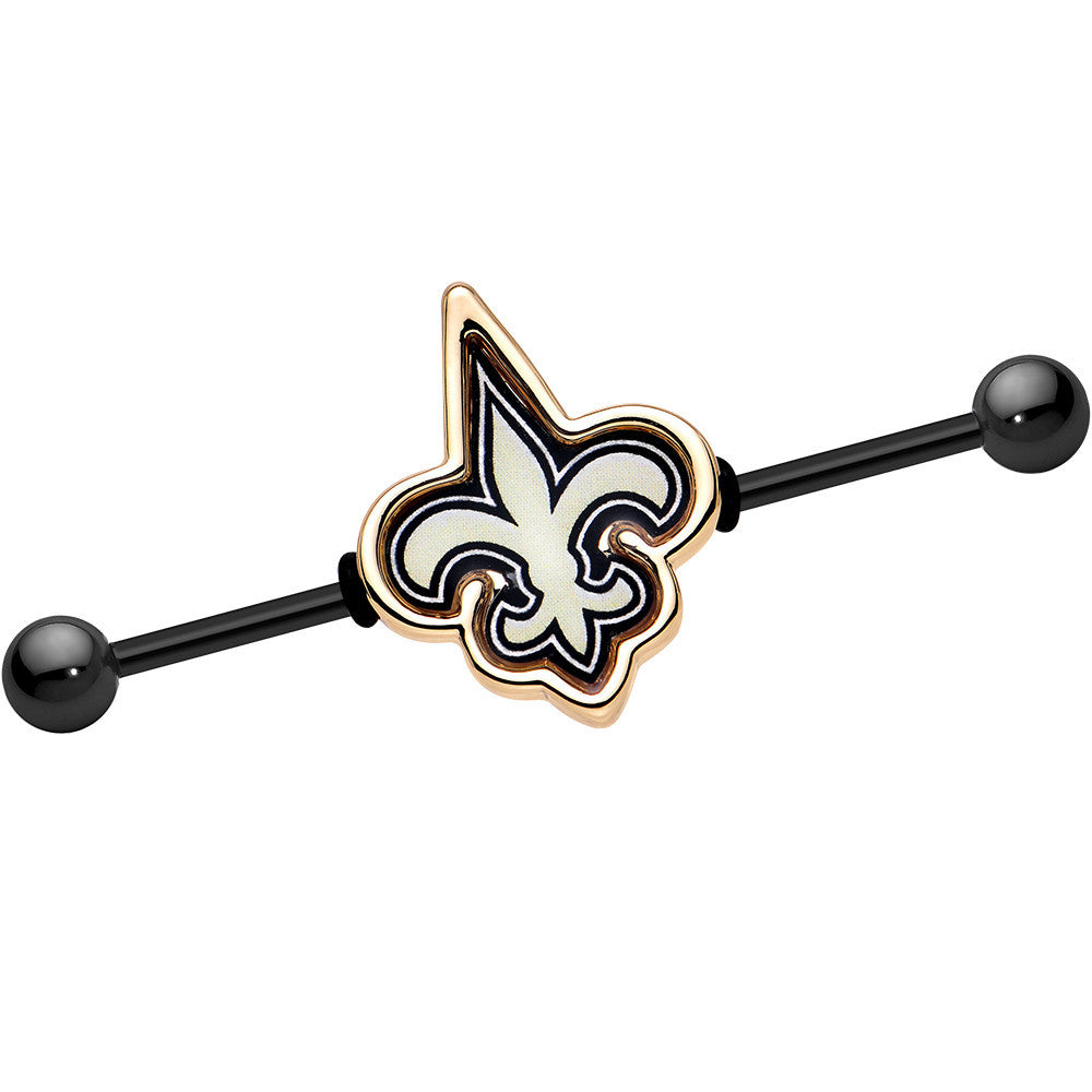 BodyCandy Officially Licensed New Orleans Saints Logo Industrial Barbell 38mm — main product shot