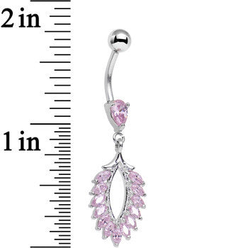 BodyCandy Pink CZ Gem Light as a Feather Dangle Belly Ring — detail close-up