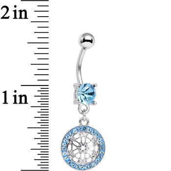 BodyCandy Blue Gem Wear Me Out Woven Pattern Dangle Belly Ring — detail close-up
