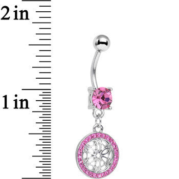BodyCandy Pink Gem Wear Me Out Woven Pattern Dangle Belly Ring — detail close-up
