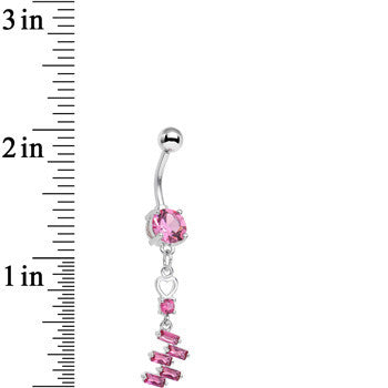 BodyCandy Pink CZ Gem Straight From the Heart Dangle Belly Ring — detail close-up