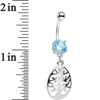 BodyCandy Light Blue Gem Tree of Life Dangle Belly Ring — detail close-up
