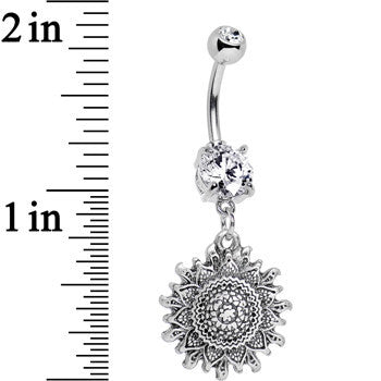 BodyCandy Clear Gem Mandala Flower Dangle Belly Ring — lifestyle context