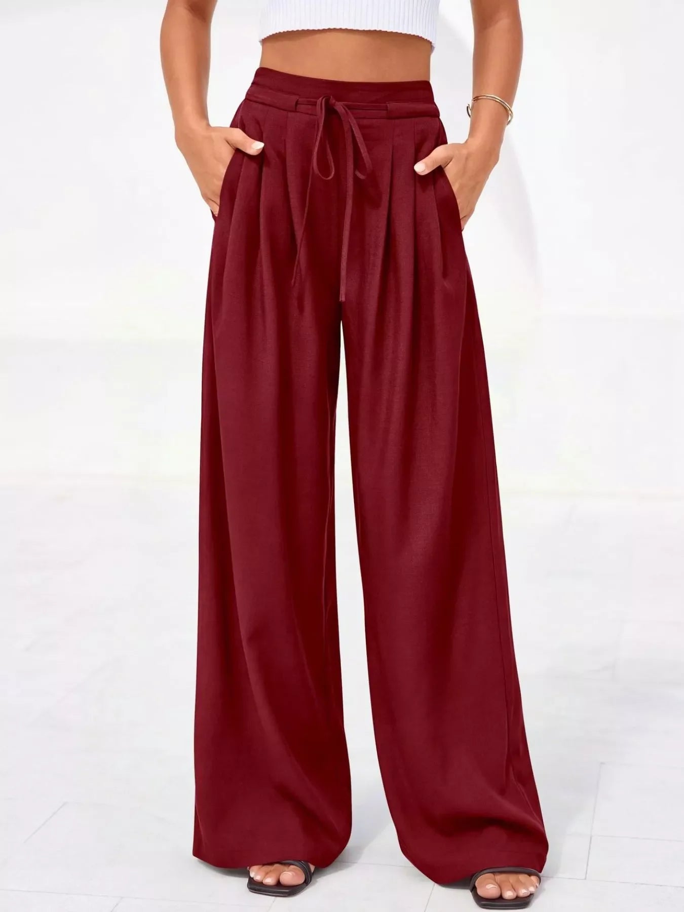Full Size High-Waisted Wide-Leg Pleated Pants Plus Size