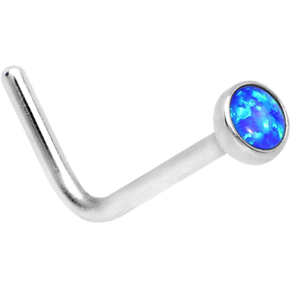 BodyCandy 20G 2mm Blue Synthetic Opal L-Shaped Nose Ring — color detail