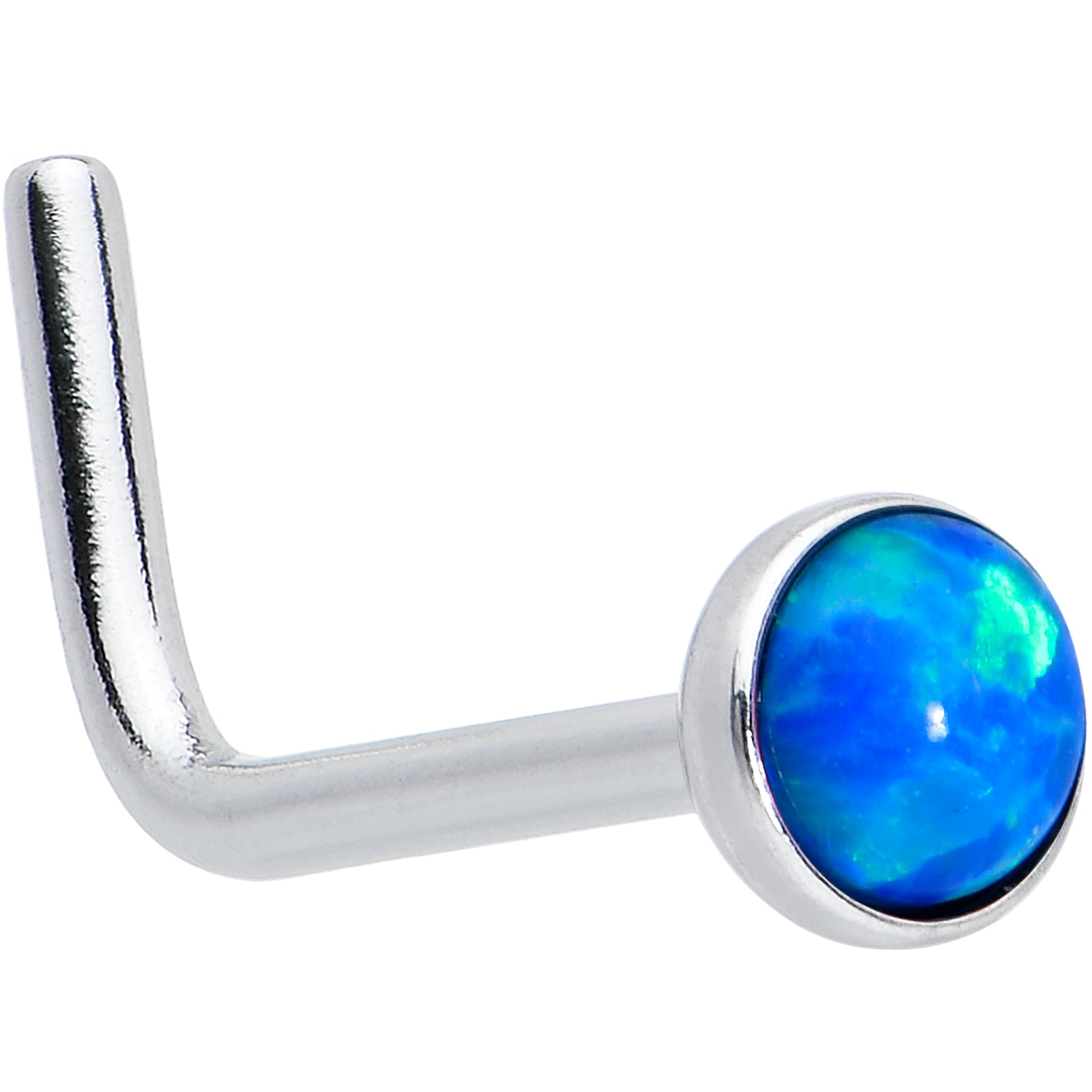BodyCandy 20G 2mm Blue Synthetic Opal L-Shaped Nose Ring — main product shot