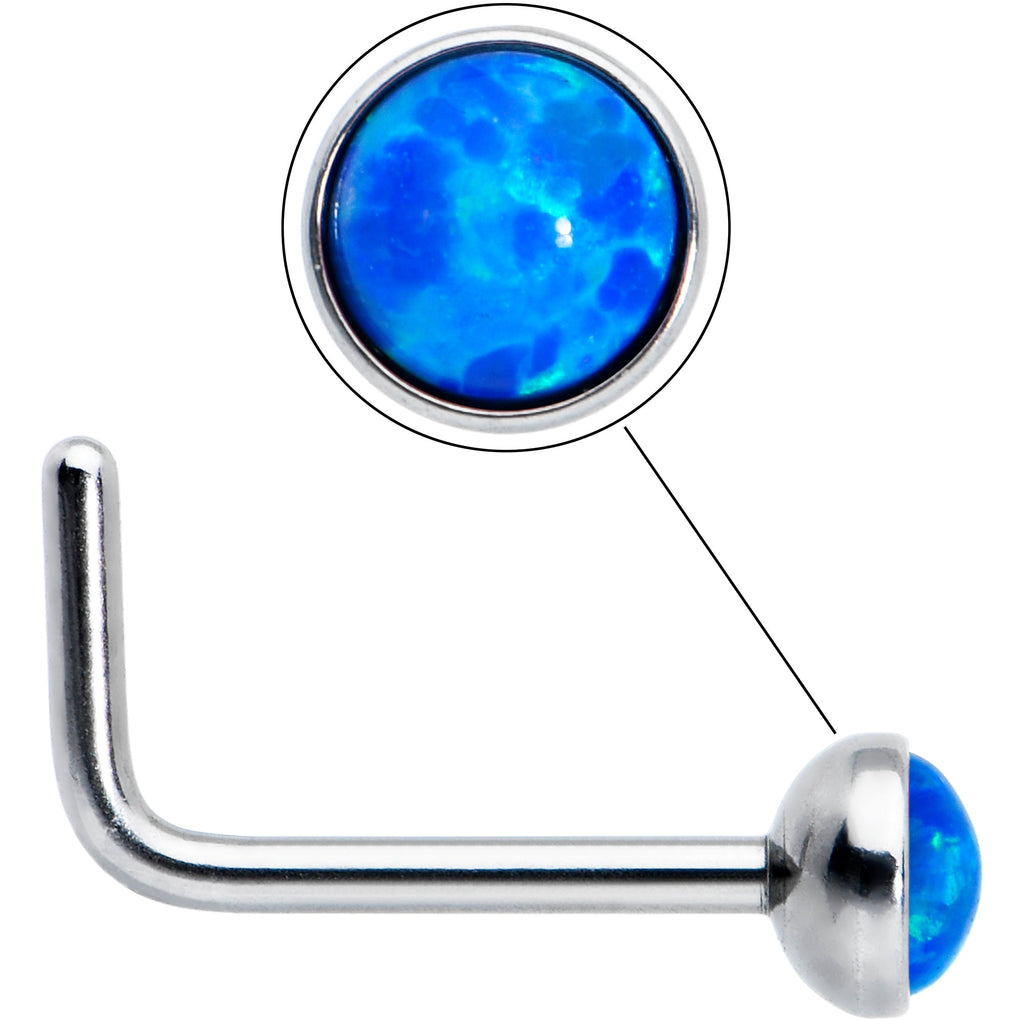 BodyCandy 20G 2mm Blue Synthetic Opal L-Shaped Nose Ring — detail close-up