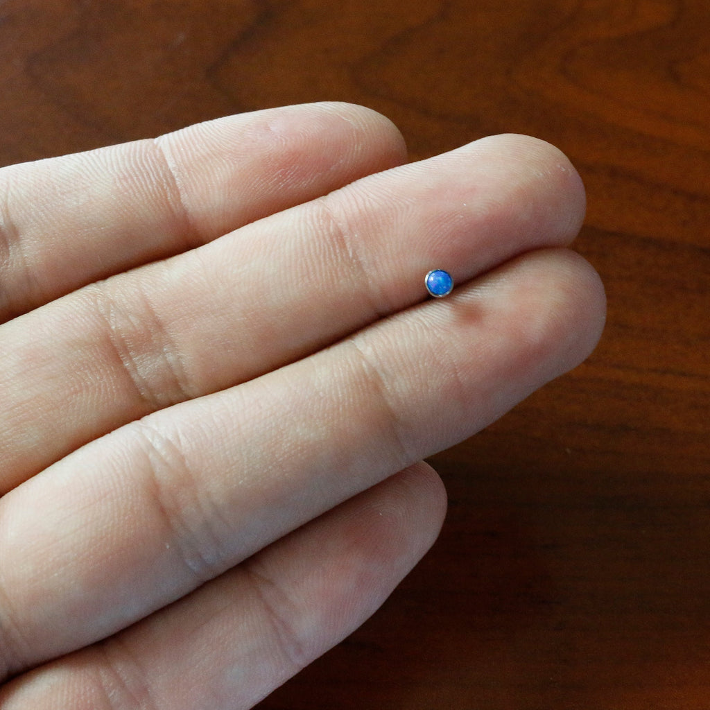 BodyCandy 20G 2mm Blue Synthetic Opal L-Shaped Nose Ring — back view