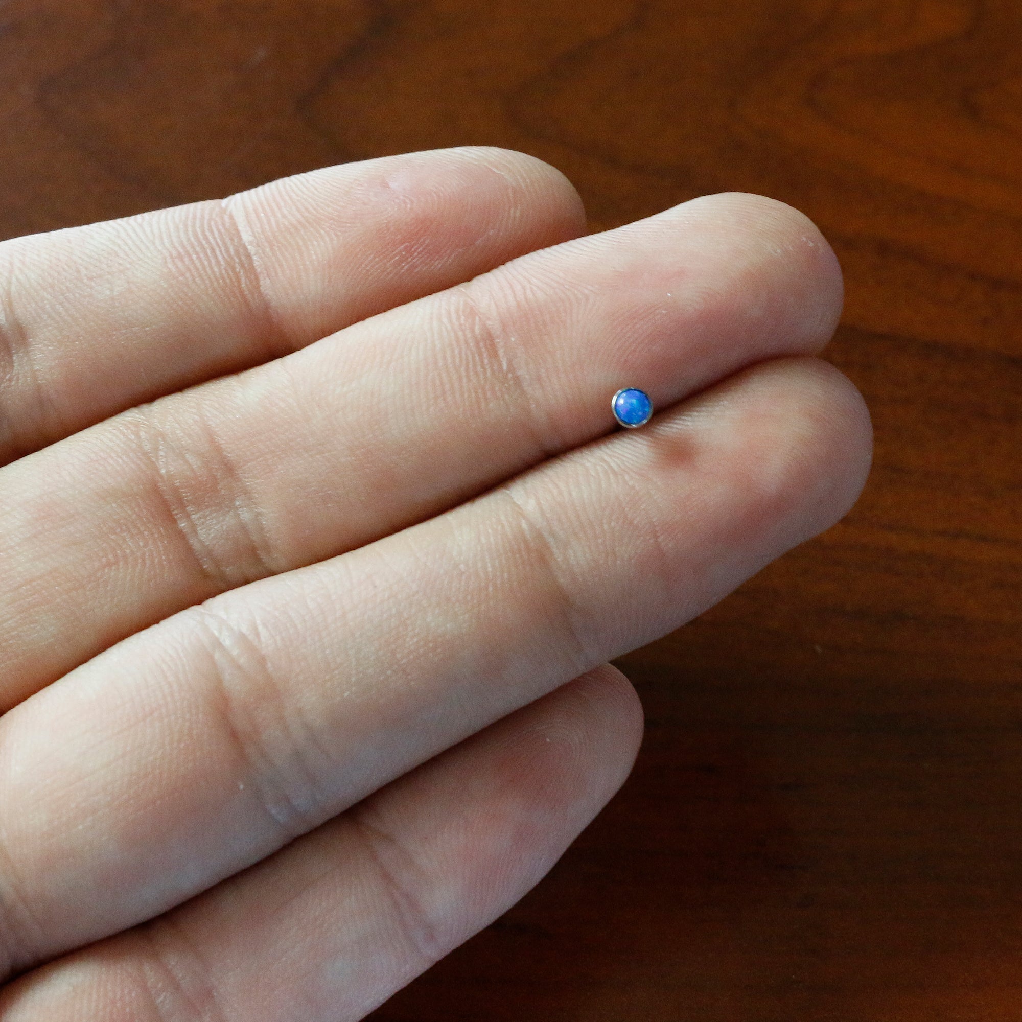 BodyCandy 20G 2mm Blue Synthetic Opal L-Shaped Nose Ring — back view