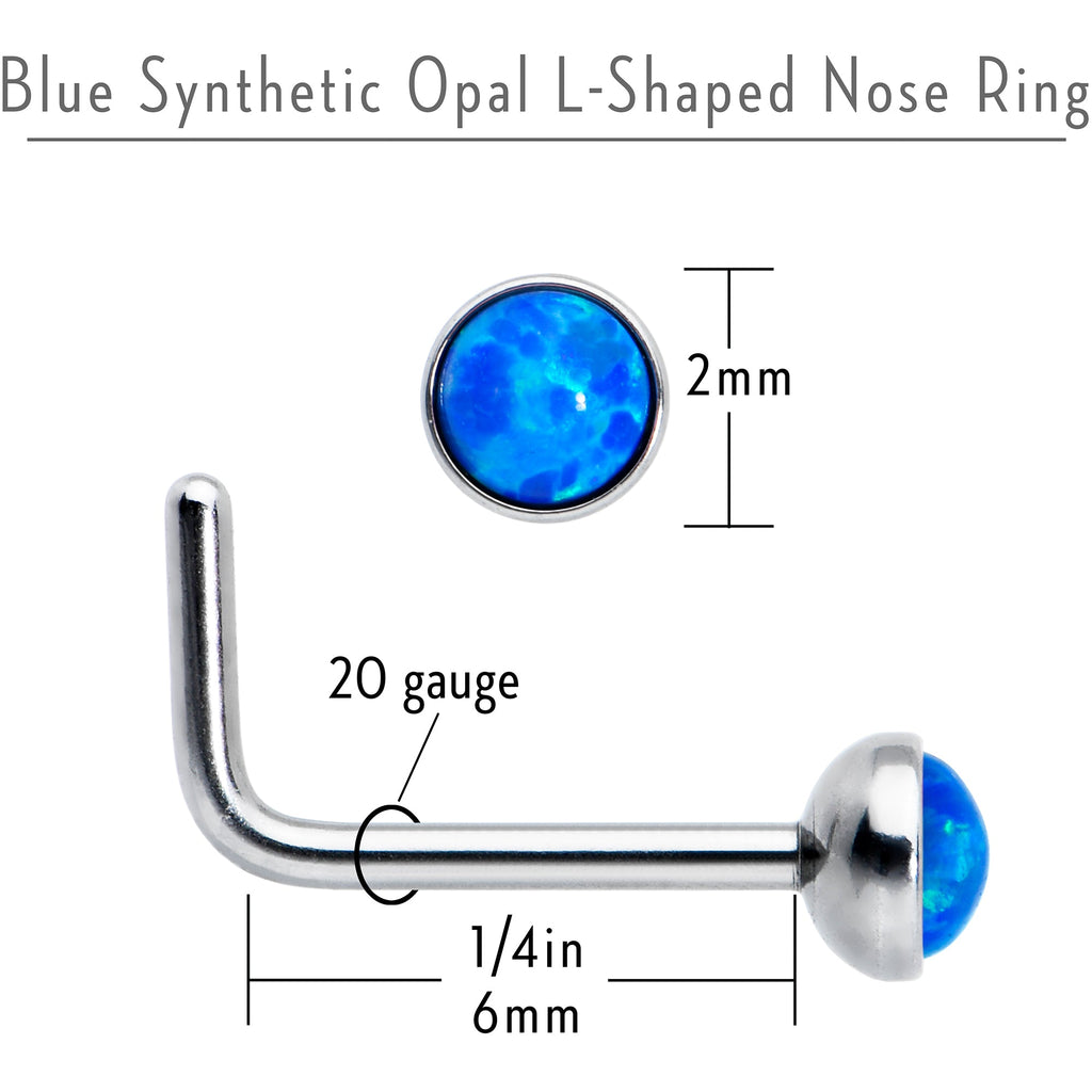 BodyCandy 20G 2mm Blue Synthetic Opal L-Shaped Nose Ring — alternative angle