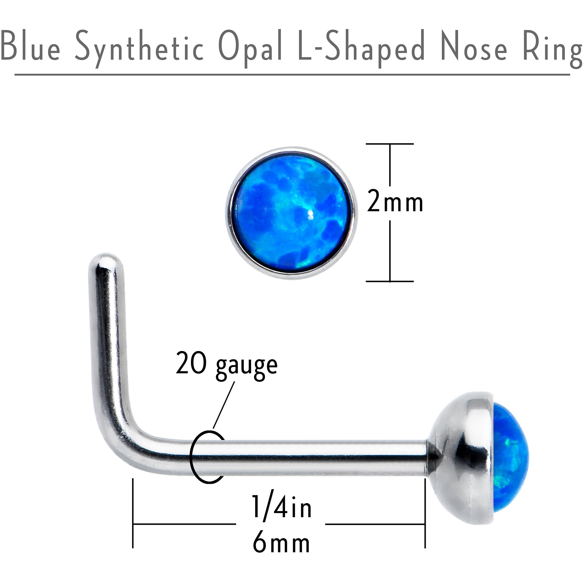 BodyCandy 20G 2mm Blue Synthetic Opal L-Shaped Nose Ring — alternative angle