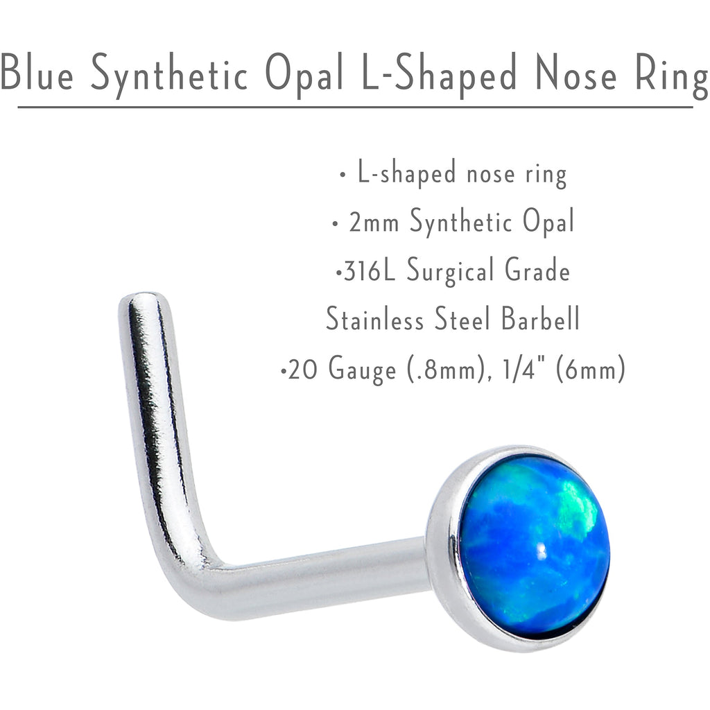 BodyCandy 20G 2mm Blue Synthetic Opal L-Shaped Nose Ring — in-use photo