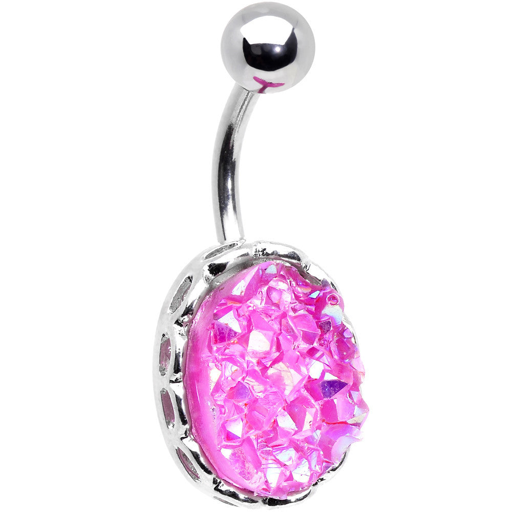 BodyCandy Pink Faux Druzy Scalloped Setting Belly Button Ring — main product shot