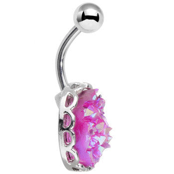 BodyCandy Pink Faux Druzy Scalloped Setting Belly Button Ring — lifestyle context