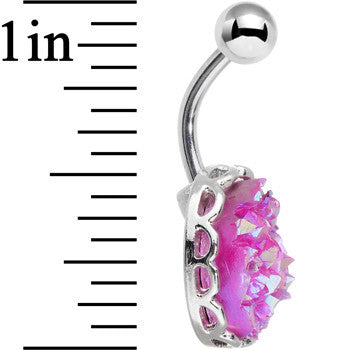 BodyCandy Pink Faux Druzy Scalloped Setting Belly Button Ring — detail close-up