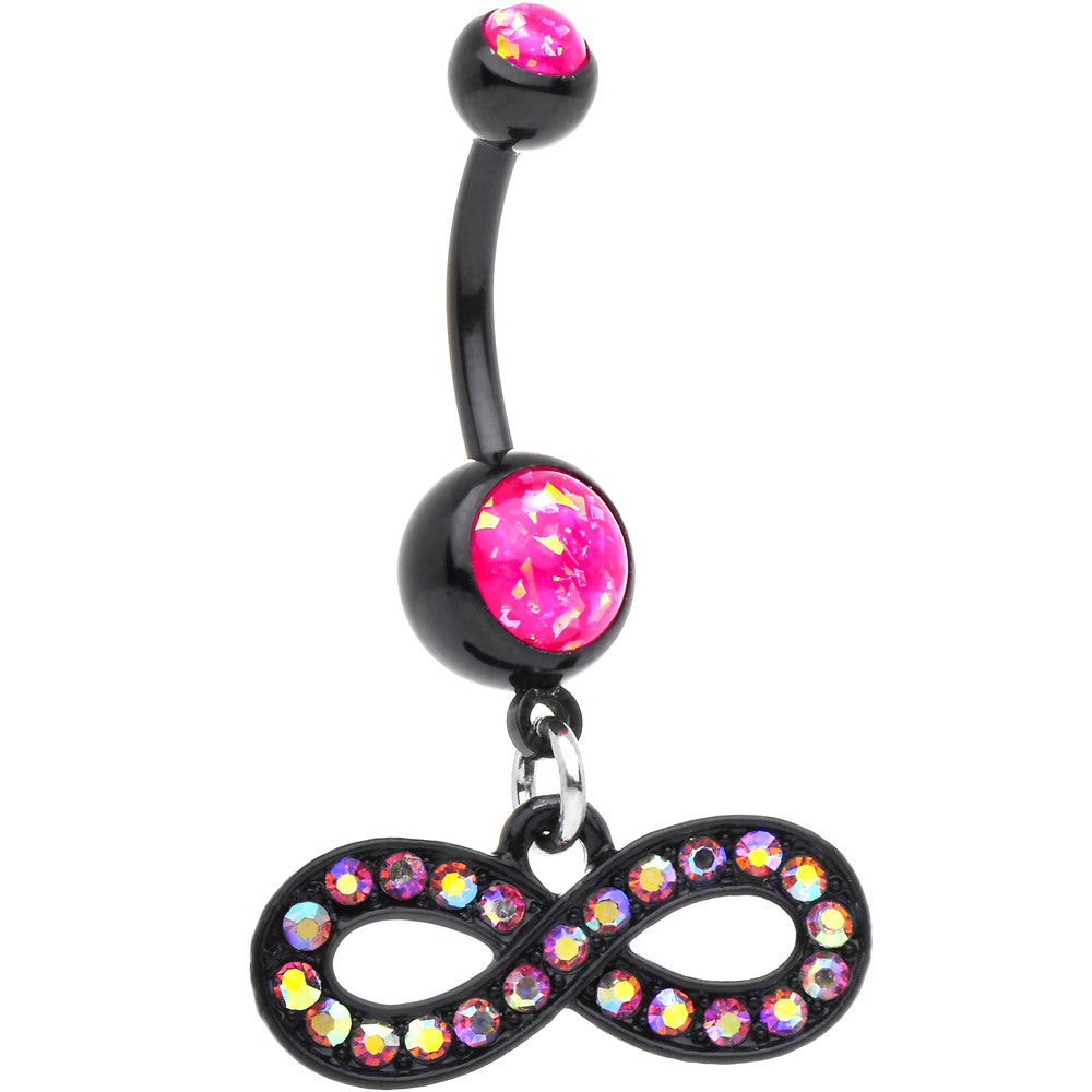 BodyCandy Pink Resin Faux Opal CZ Black PVD Infinity Dangle Belly Ring — main product shot