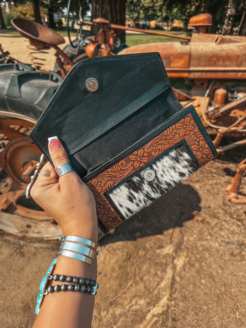 Haute Southern Hyde The Turquoise Tooled Beauty Wallet a Haute Southern Hyde Exclusive Cowhide Western Wallet — side view