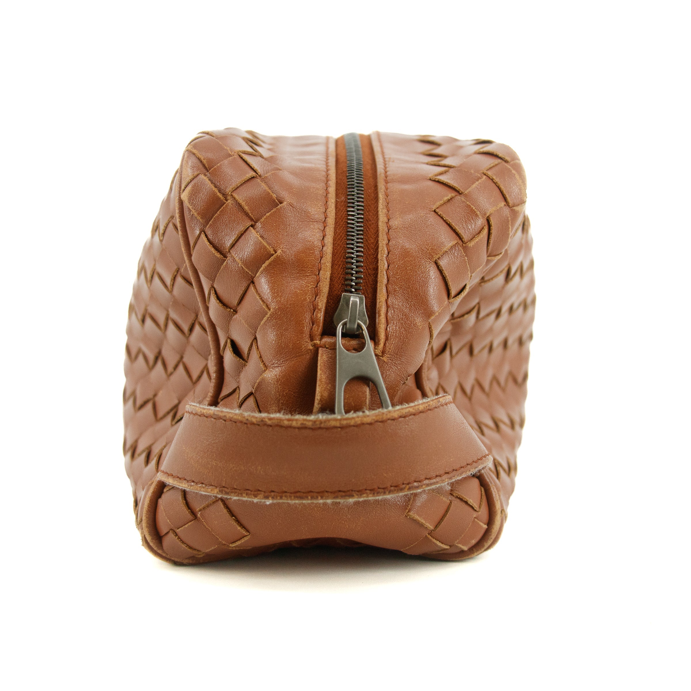 Bolt Boutique Bottega Veneta Intrrecciato Brown Leather Cosmetic Bag #5744 — lifestyle context