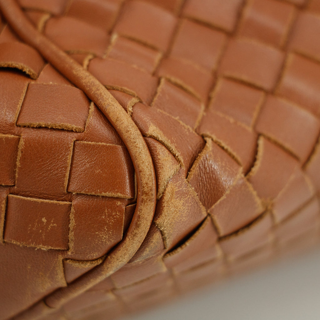 Bolt Boutique Bottega Veneta Intrrecciato Brown Leather Cosmetic Bag #5744 — back view