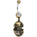 BodyCandy Antiqued Brass Scuba Mask Dangle Gem Belly Ring — main product shot