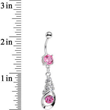 BodyCandy Pink Cubic Zirconia Coriolis Shell Dangle Belly Ring — detail close-up