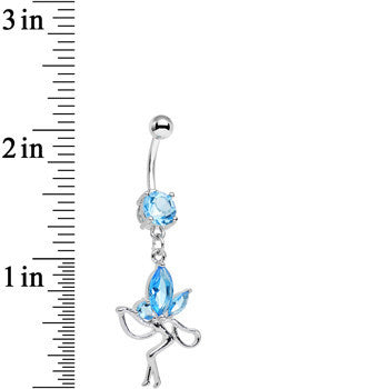 BodyCandy Aqua Cubic Zirconia Meadow Fairy Dangle Belly Ring — detail close-up