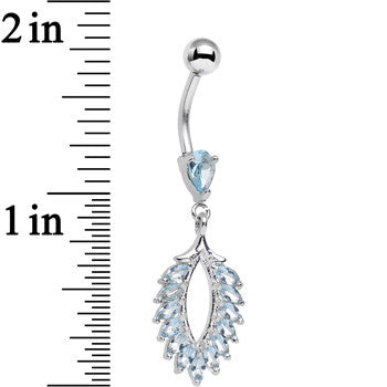 BodyCandy Stainless Steel Aqua Marquise Cubic Zirconia Palm Dangle Belly Ring — detail close-up
