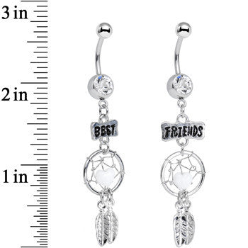 BodyCandy Clear Gem Best Friends Dreamcatcher Dangle Belly Ring Set — detail close-up