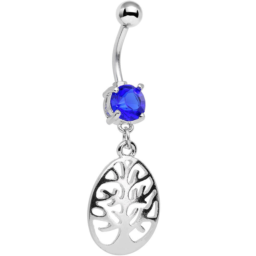 BodyCandy Blue Gem Teardrop Tree Silhouette Dangle Belly Ring — main product shot