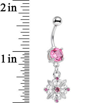 BodyCandy Pink Gem Highland Wildflower Dangle Belly Ring — detail close-up