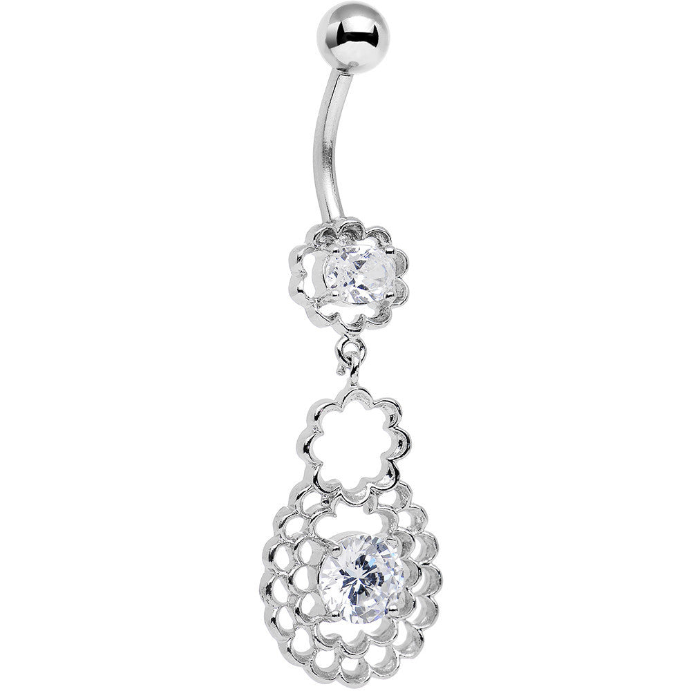 BodyCandy Clear Cubic Zirconia Crochet Flower Dangle Belly Ring — main product shot
