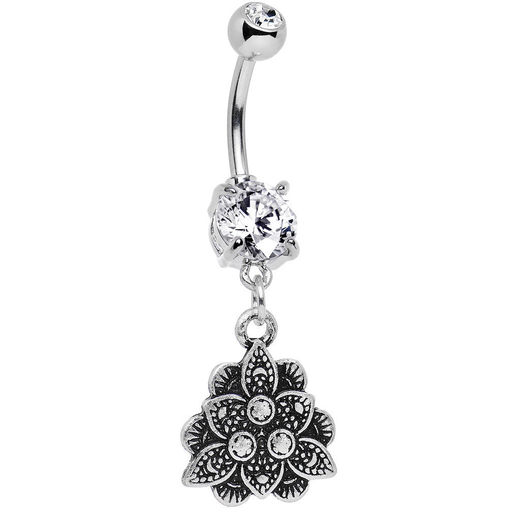 BodyCandy Double Clear Gem Incan Flower Dangle Belly Ring — main product shot