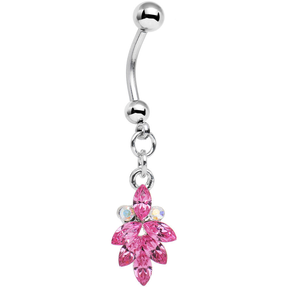 BodyCandy Pink and Aurora Gem Geometric Octadic Dangle Belly Ring — main product shot