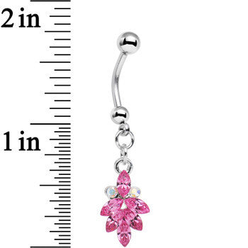 BodyCandy Pink and Aurora Gem Geometric Octadic Dangle Belly Ring — detail close-up