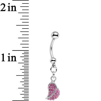 BodyCandy Half of My Heart Rose Flower Gem Encrusted Dangle Belly Ring — detail close-up
