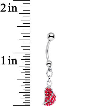 BodyCandy Half of My Heart Red Gem Encrusted Dangle Belly Ring — detail close-up