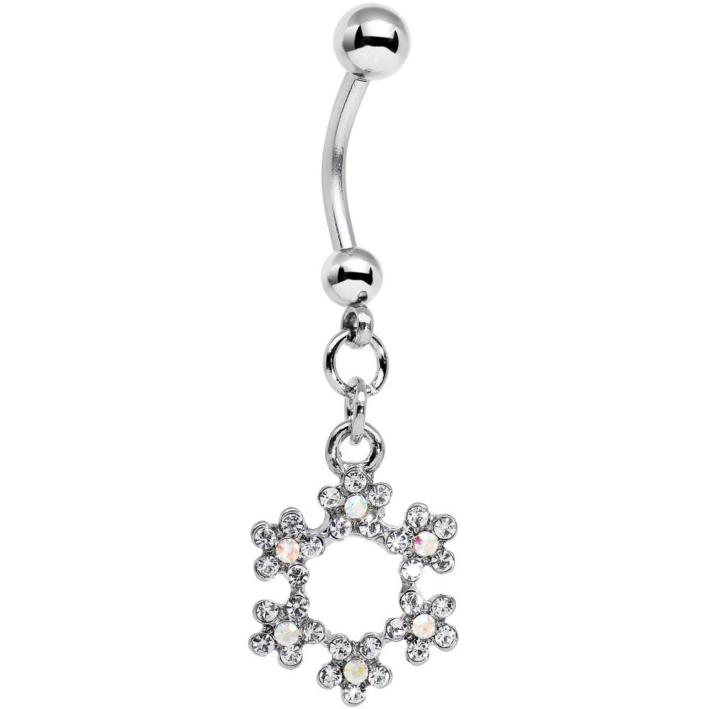 BodyCandy Clear and Aurora Decorated Snowflake Dangle Belly Ring — main product shot