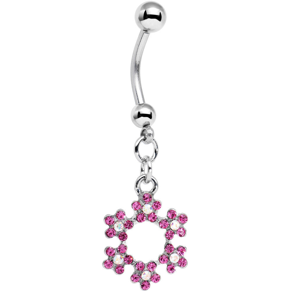 BodyCandy Pink and Aurora Decorated Snowflake Dangle Belly Ring — main product shot