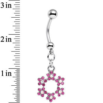 BodyCandy Pink and Aurora Decorated Snowflake Dangle Belly Ring — detail close-up