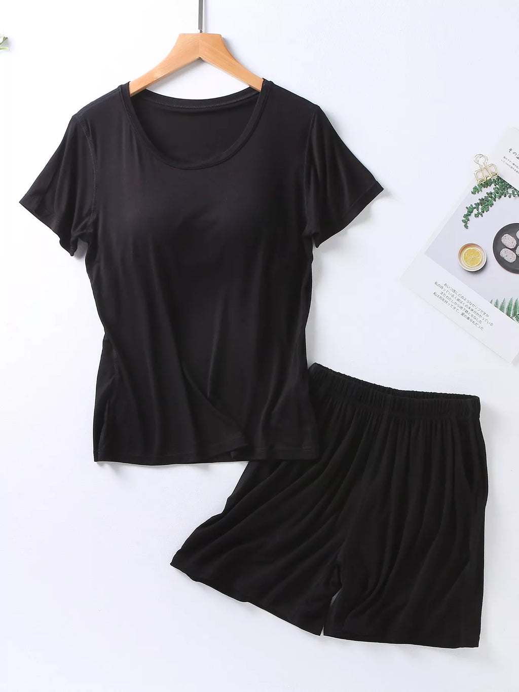 Plus Size Padded Round Neck Modal T-Shirt and Shorts Set