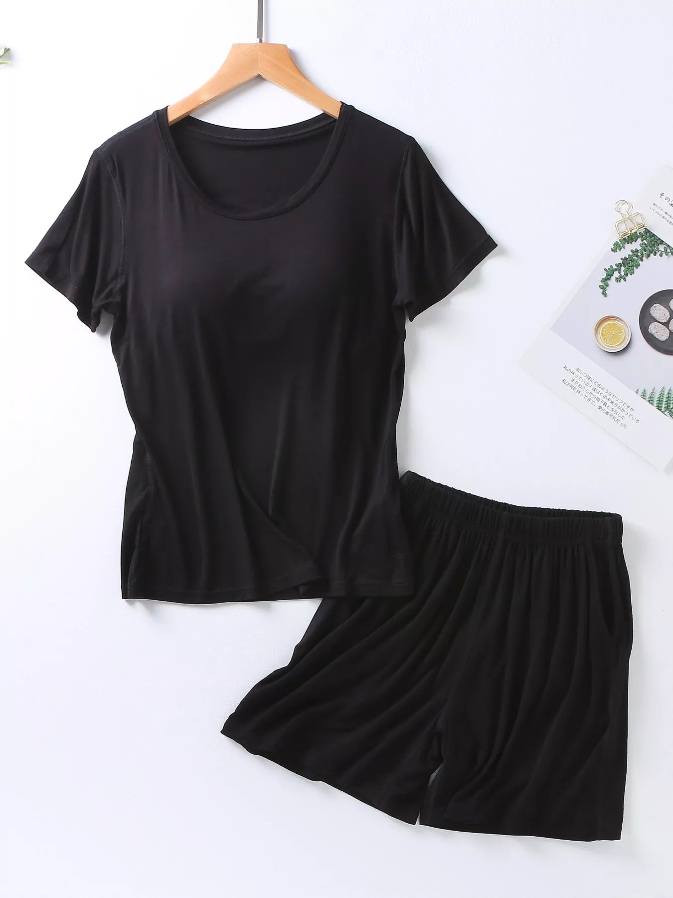 Plus Size Padded Round Neck Modal T-Shirt and Shorts Set