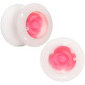 BodyCandy White Acrylic Pink Rose Flower Insert Saddle Plug Set Available in Sizes 00G to 26mm — lifestyle context