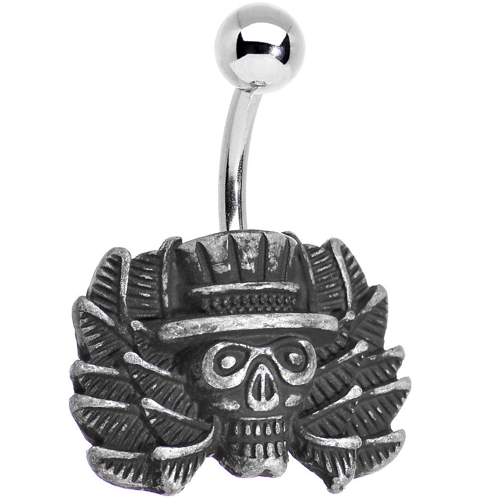 BodyCandy Top-hat Skull and Laurels Bottom Charm Belly Ring — main product shot