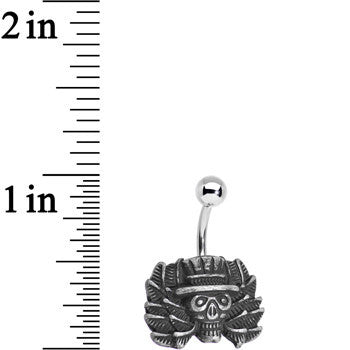 BodyCandy Top-hat Skull and Laurels Bottom Charm Belly Ring — detail close-up