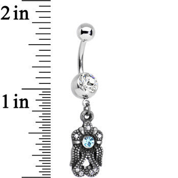 BodyCandy Clear and Light Blue Gem Swirl Dangle Belly Ring — detail close-up