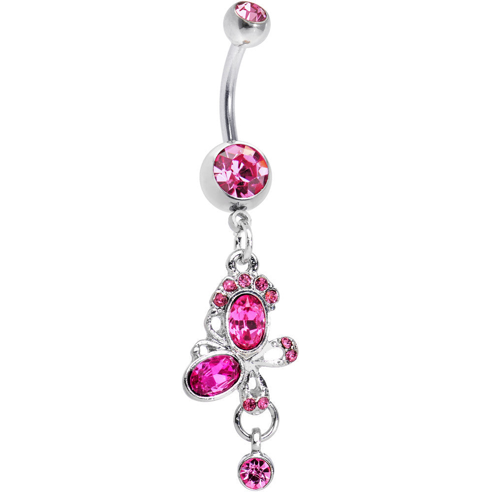 BodyCandy Hot Pink Gem Intertwining Bow Dangle Belly Ring — main product shot