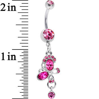 BodyCandy Hot Pink Gem Intertwining Bow Dangle Belly Ring — detail close-up