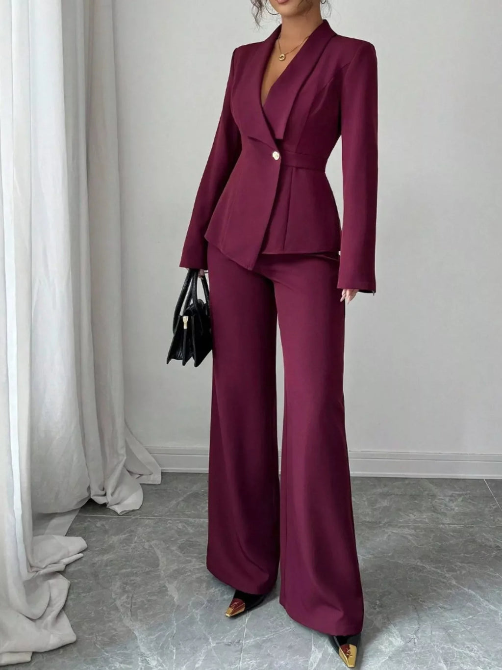 One Button Blazer and Pants Set