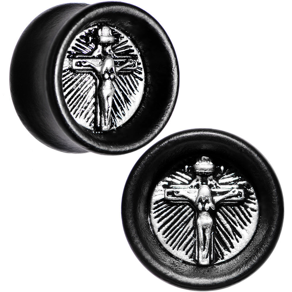BodyCandy 18mm Black Organic Beechwood Stainless Steel Cross Saddle Plug Set — main product shot